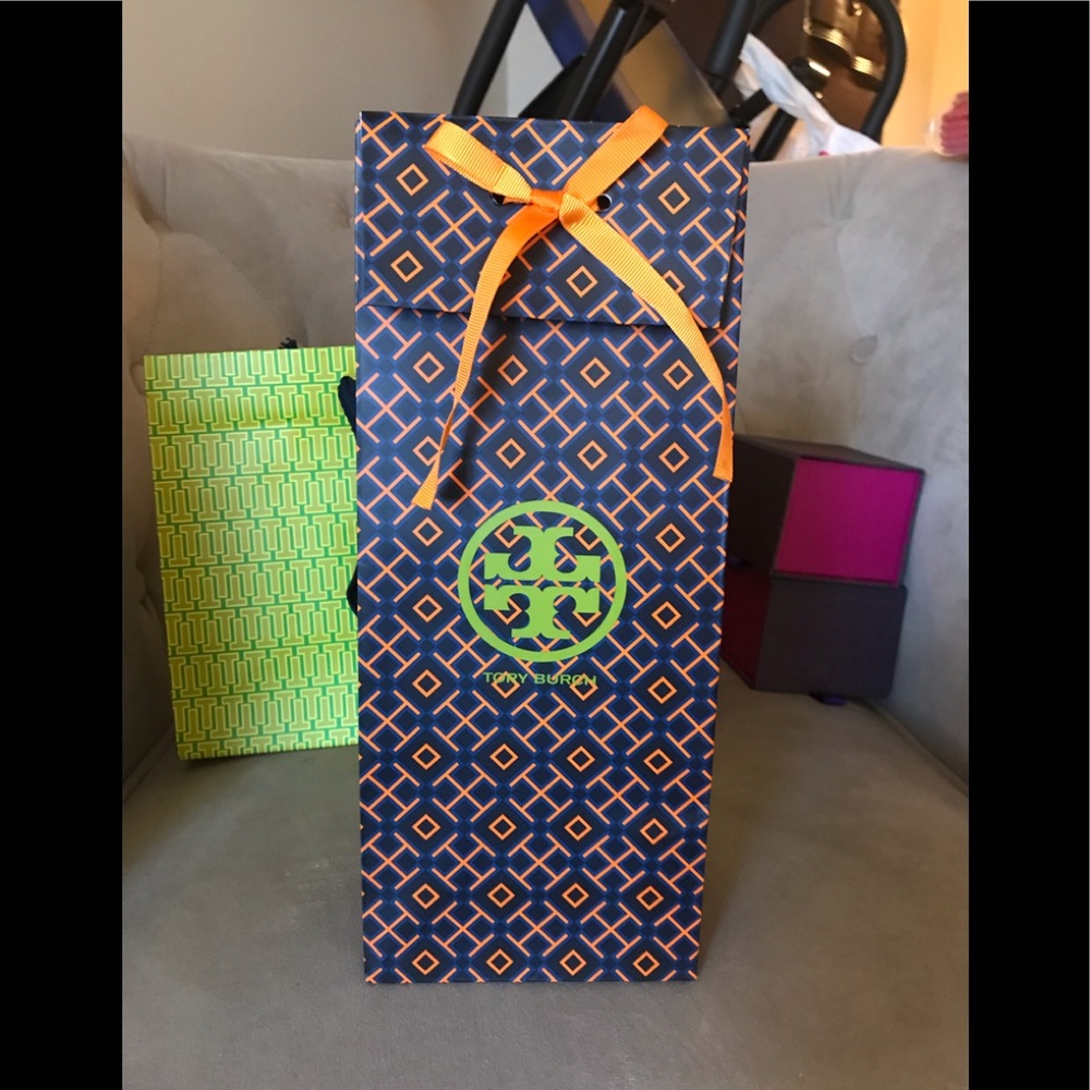5 Tory Burch Tall Gift Bags w Orange Bow
